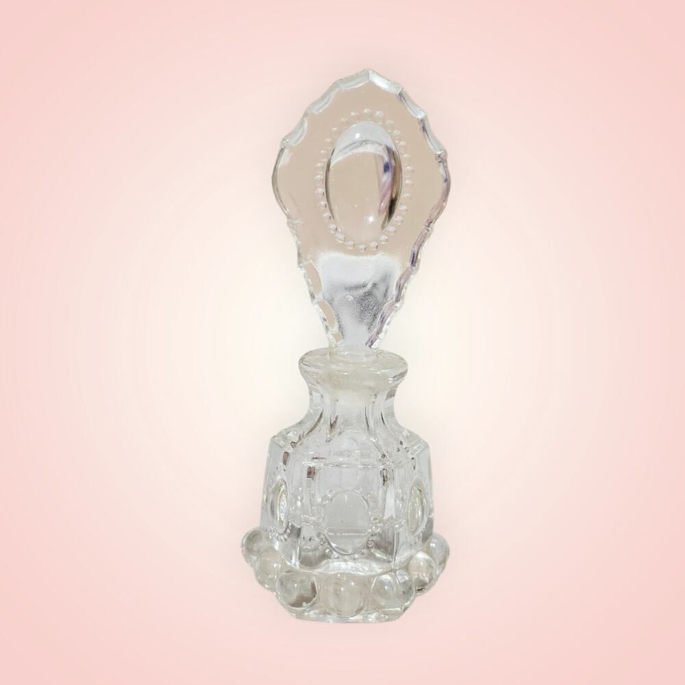 1940s LE‎ Smith Beaded Medallion Clear Glass Perfume Bottle With Stopper